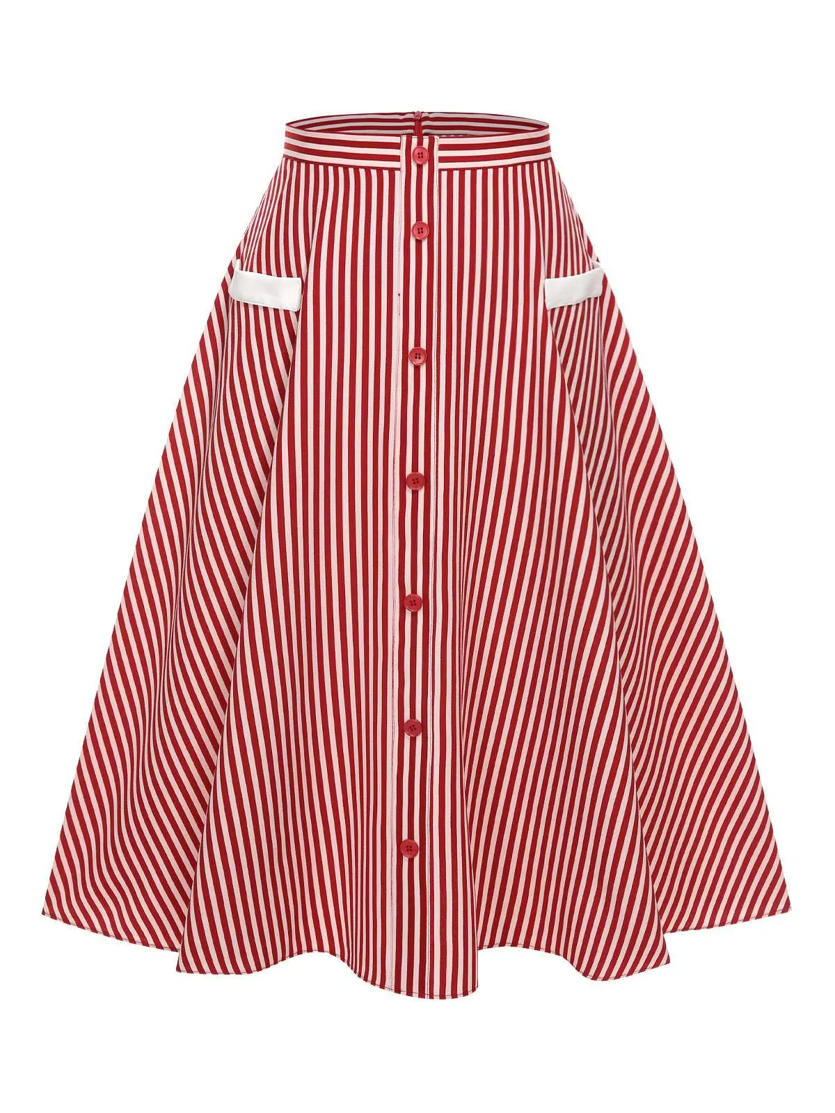 Red 1940s Buttoned Stripes Skirt sold by Retro Stage product image thumbnail 3