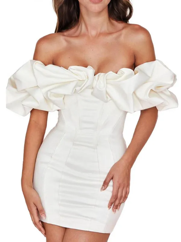 1980s Solid Off Shoulder Bodycon Dress sold by Retro Stage