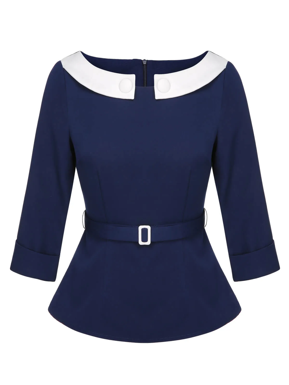 Blue 1960s Peter Pan Collar Belt Top sold by Retro Stage product image thumbnail 2