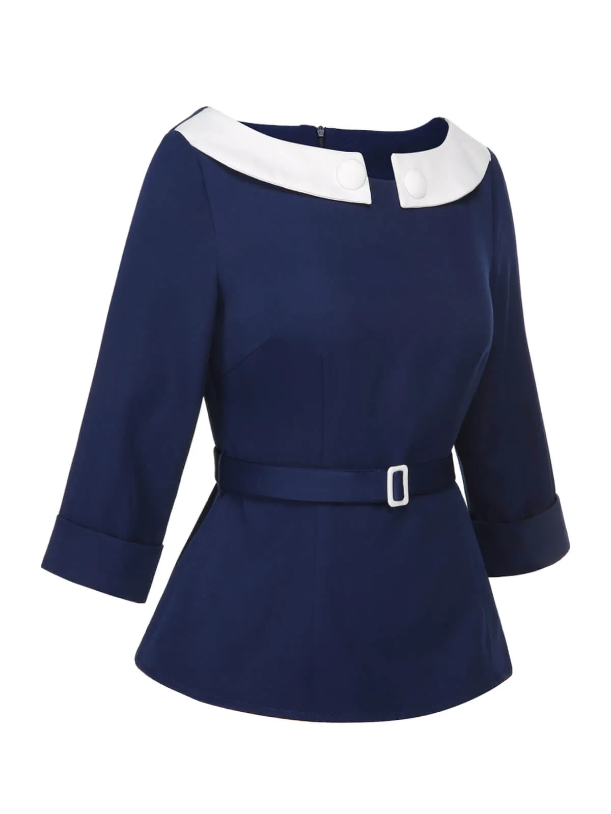 Blue 1960s Peter Pan Collar Belt Top sold by Retro Stage product image thumbnail 3