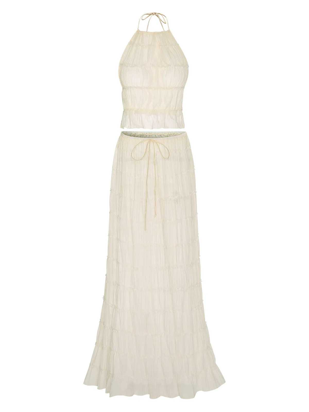 2PCS White 1970s Wrinkle Halter Backless Top & Skirts sold by Retro Stage