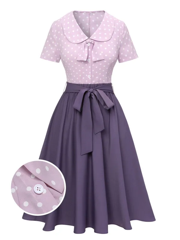 2PCS Lavender 1940s Polka Dots Blouse & Solid Skirt sold by Retro Stage