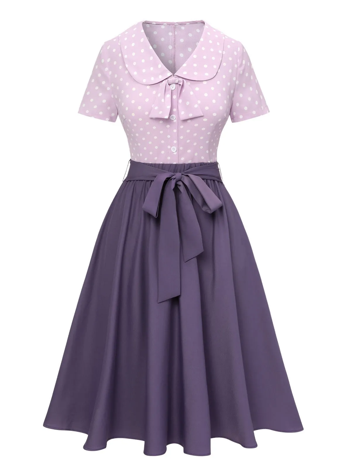 2PCS Lavender 1940s Polka Dots Blouse & Solid Skirt sold by Retro Stage product image thumbnail 2