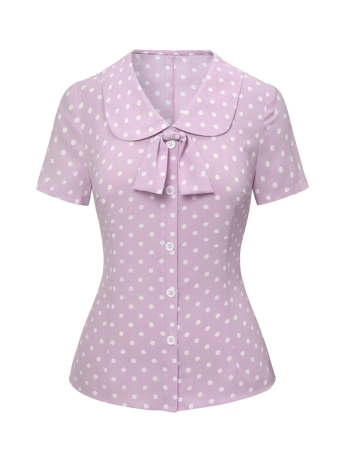 Lavender 1940s Polka Dots Lapel Blouse sold by Retro Stage product image thumbnail 2