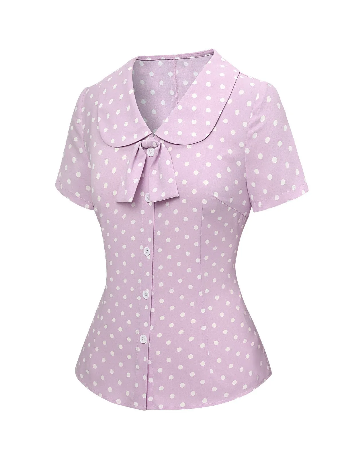 Lavender 1940s Polka Dots Lapel Blouse sold by Retro Stage product image thumbnail 3