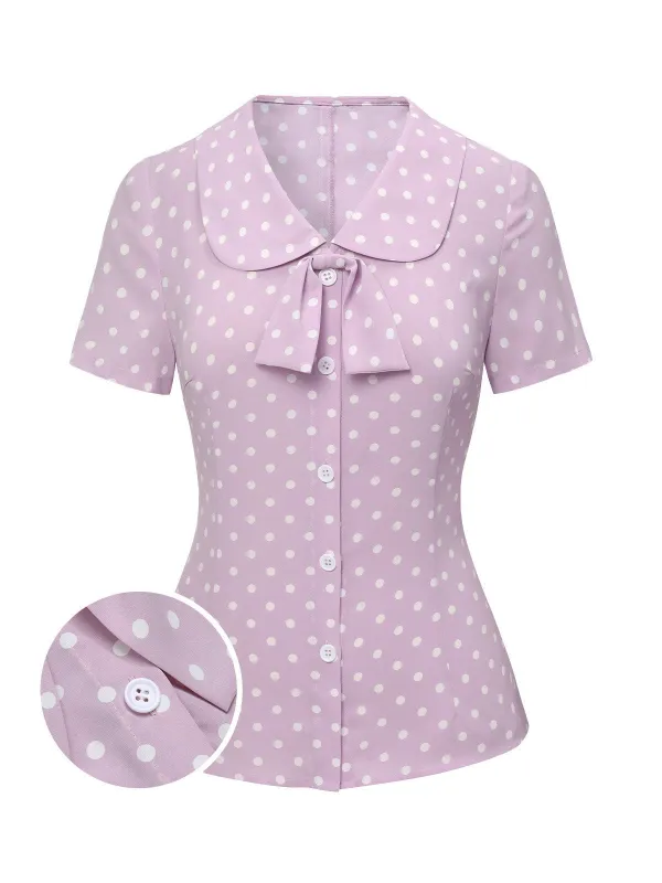 Lavender 1940s Polka Dots Lapel Blouse sold by Retro Stage