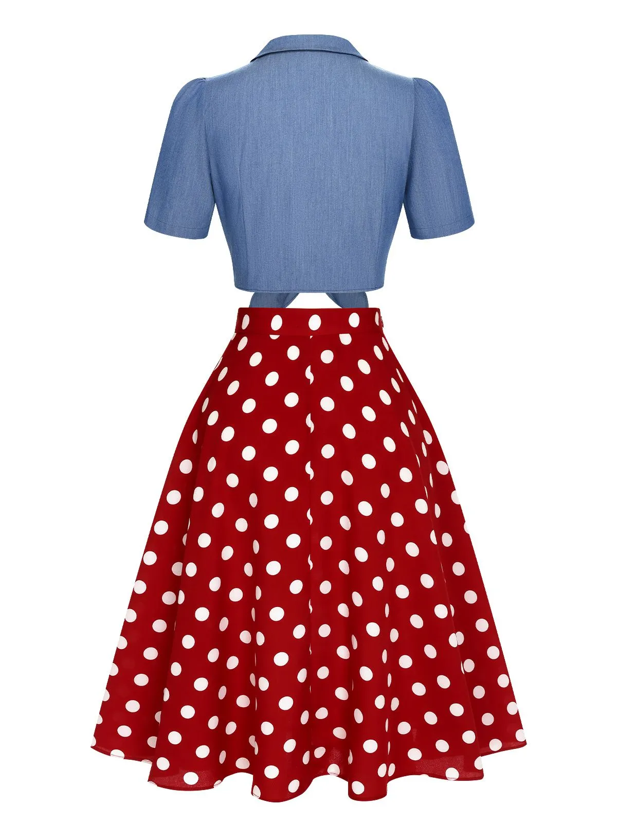 2PCS 1950s Solid Blouse & Polka Dot Skirt sold by Retro Stage product image thumbnail 4