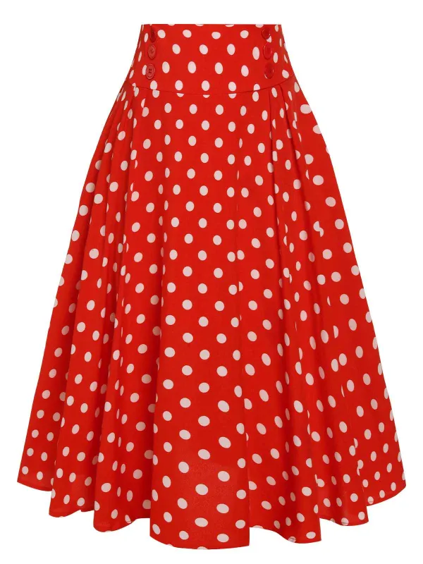 1930s High Waist Contrast Polka Dots Skirt sold by Retro Stage