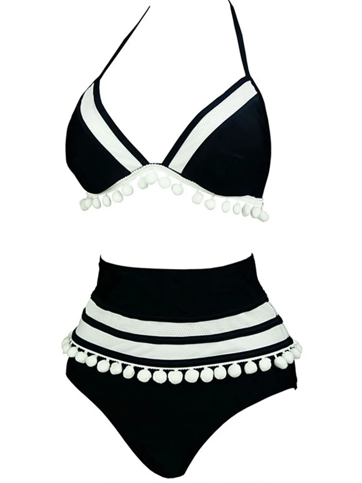 1970s Halter Patchwork Pom Pom Swimsuit sold by Retro Stage product image thumbnail 2