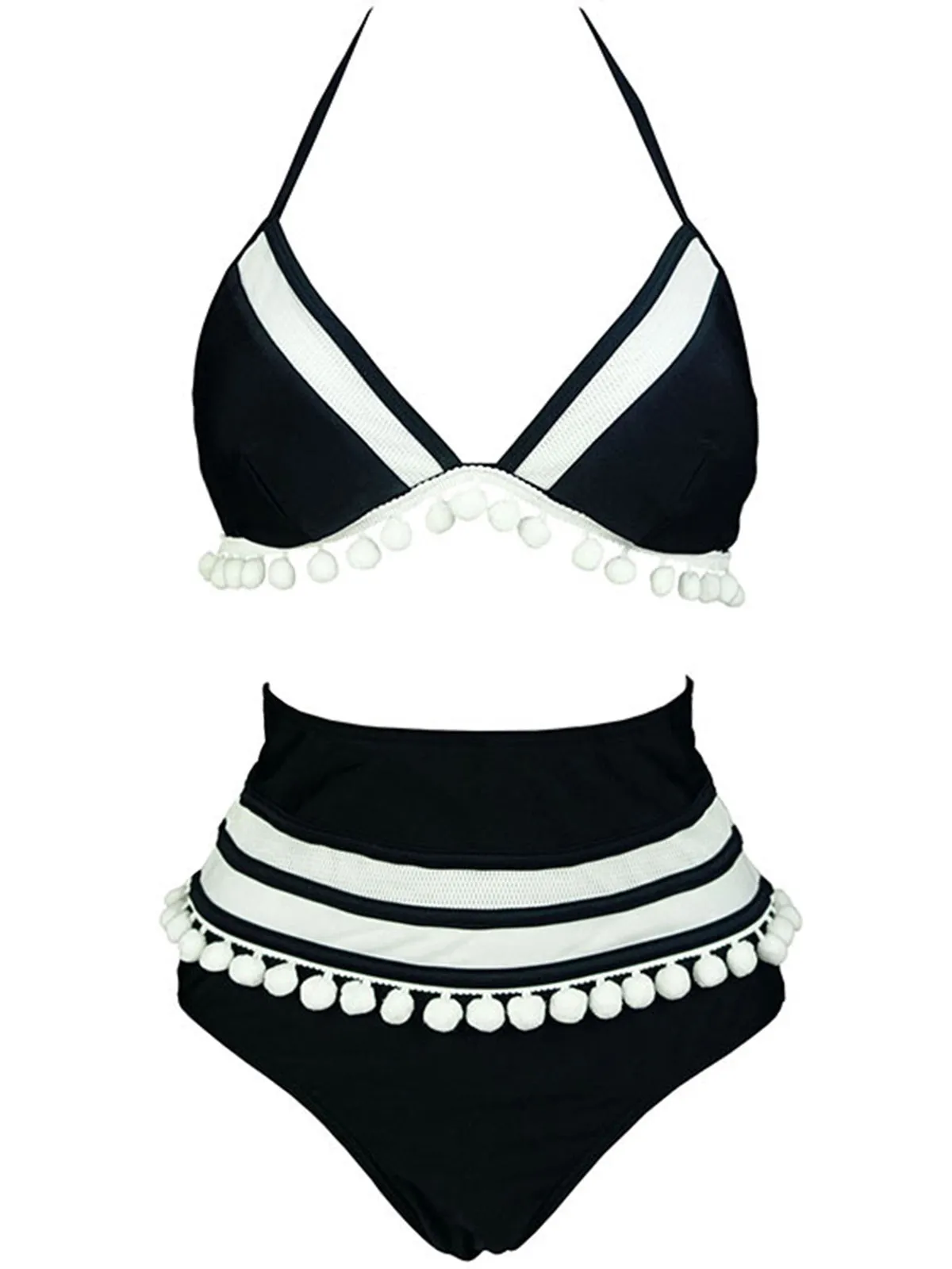 1970s Halter Patchwork Pom Pom Swimsuit sold by Retro Stage