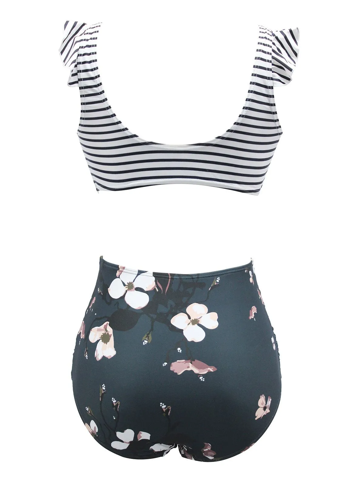 1970s Strap Stripes Floral Swimsuit sold by Retro Stage product image thumbnail 4