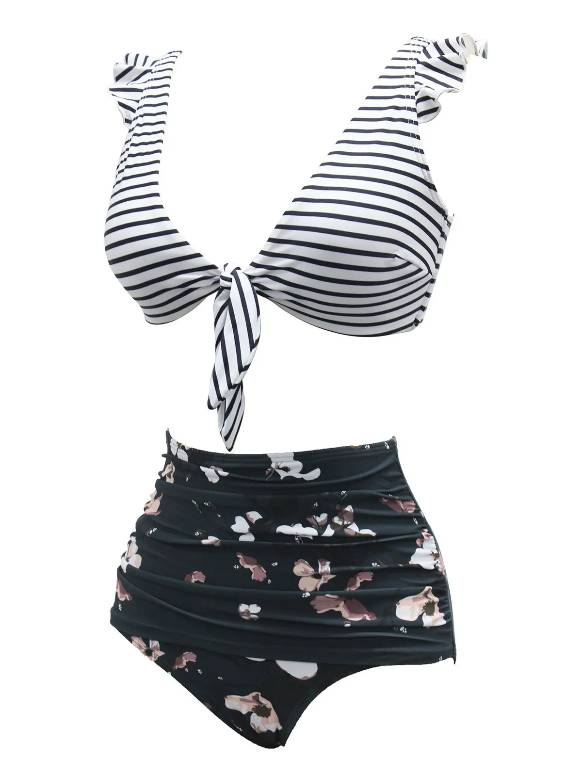 1970s Strap Stripes Floral Swimsuit sold by Retro Stage product image thumbnail 2