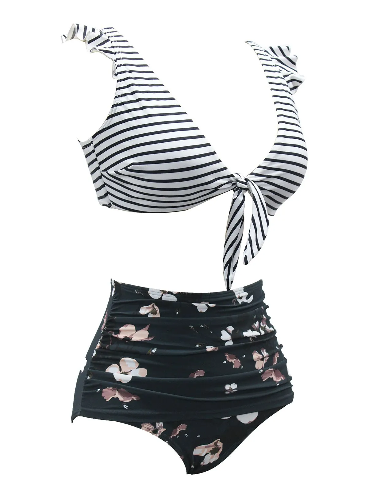 1970s Strap Stripes Floral Swimsuit sold by Retro Stage product image thumbnail 3