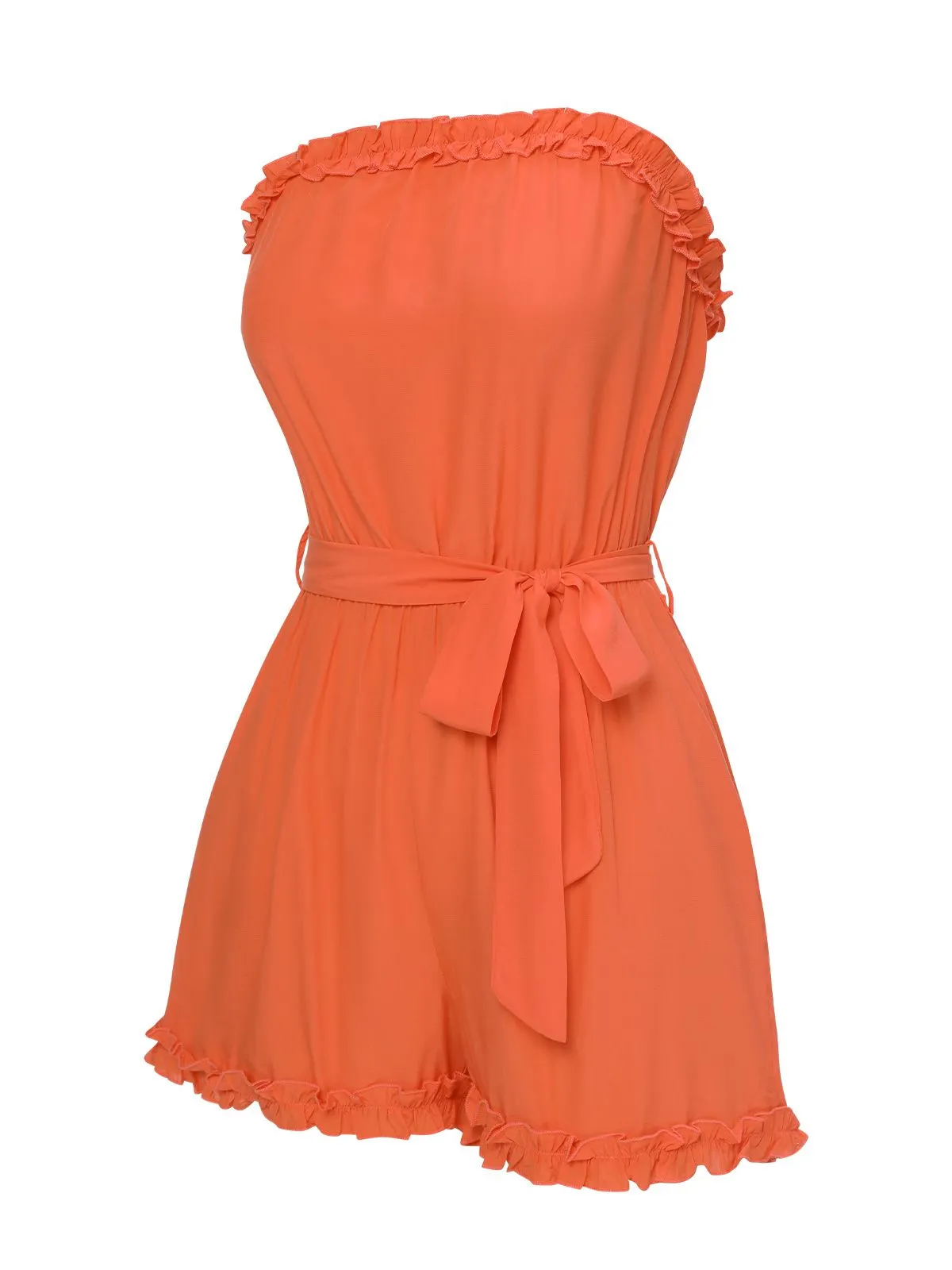Orange Red 1950s Solid Belt Bandeau Romper sold by Retro Stage product image thumbnail 2