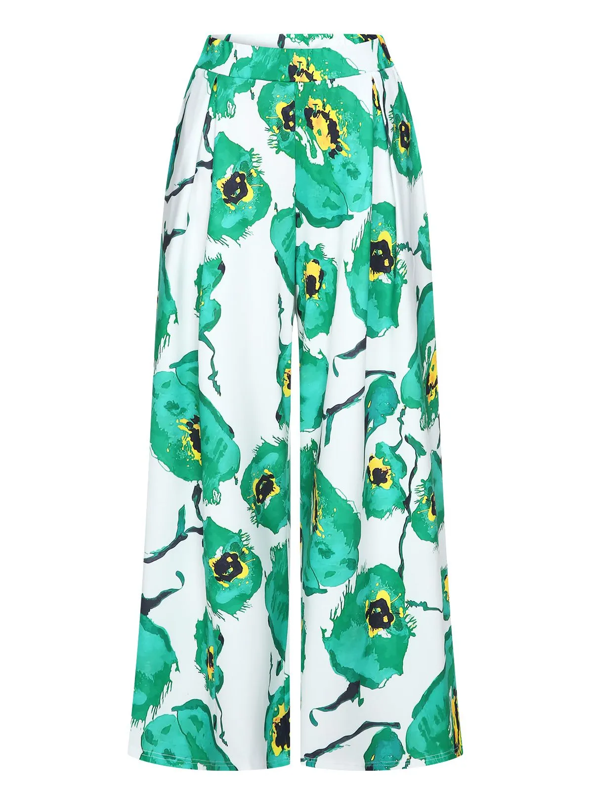 Green 1970s Oil Painting Floral Wide-Leg Pants sold by Retro Stage