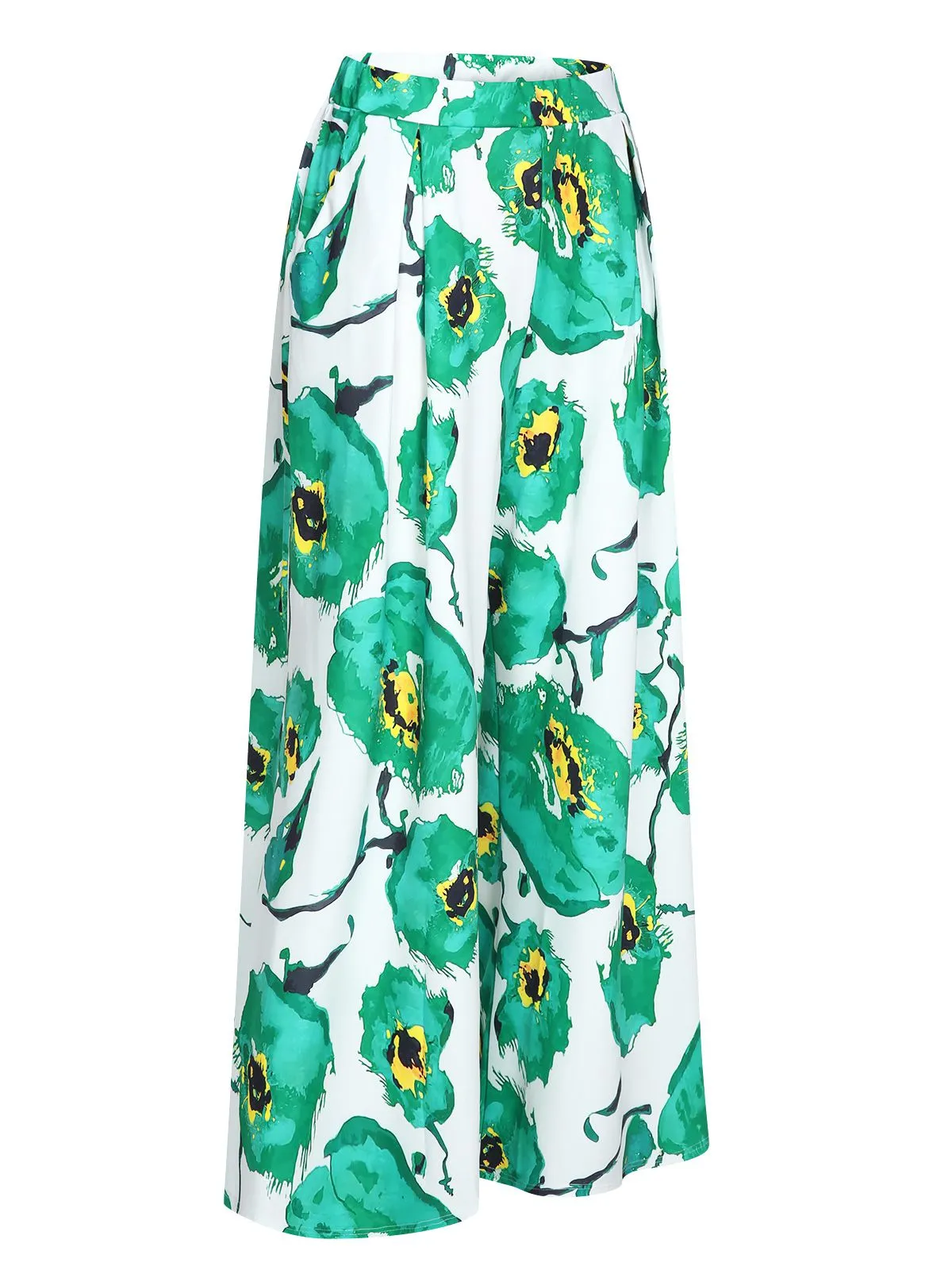 Green 1970s Oil Painting Floral Wide-Leg Pants sold by Retro Stage product image thumbnail 2