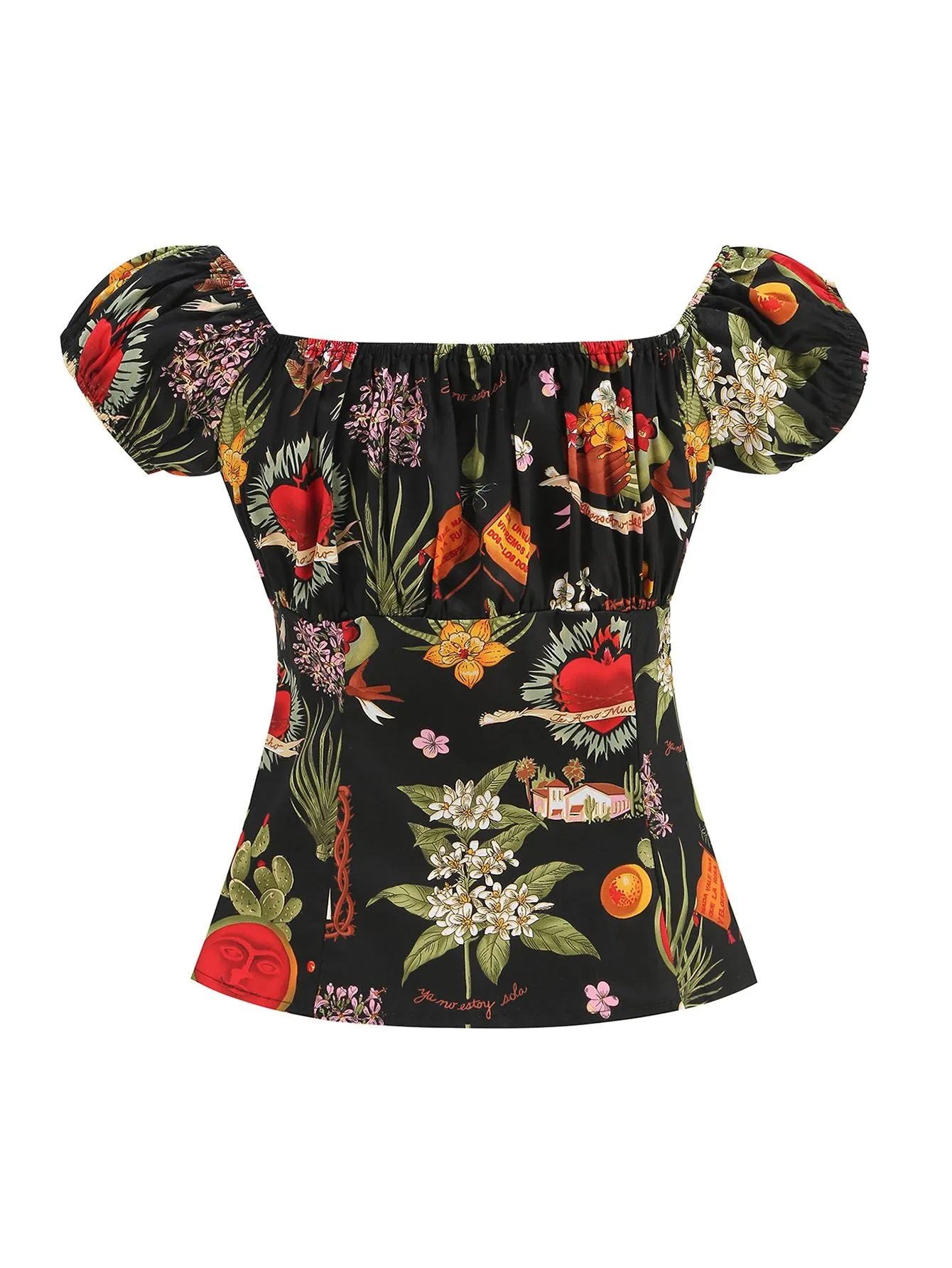 Multicolor 1950s Floral U-Neck Cap Top sold by Retro Stage product image thumbnail 2