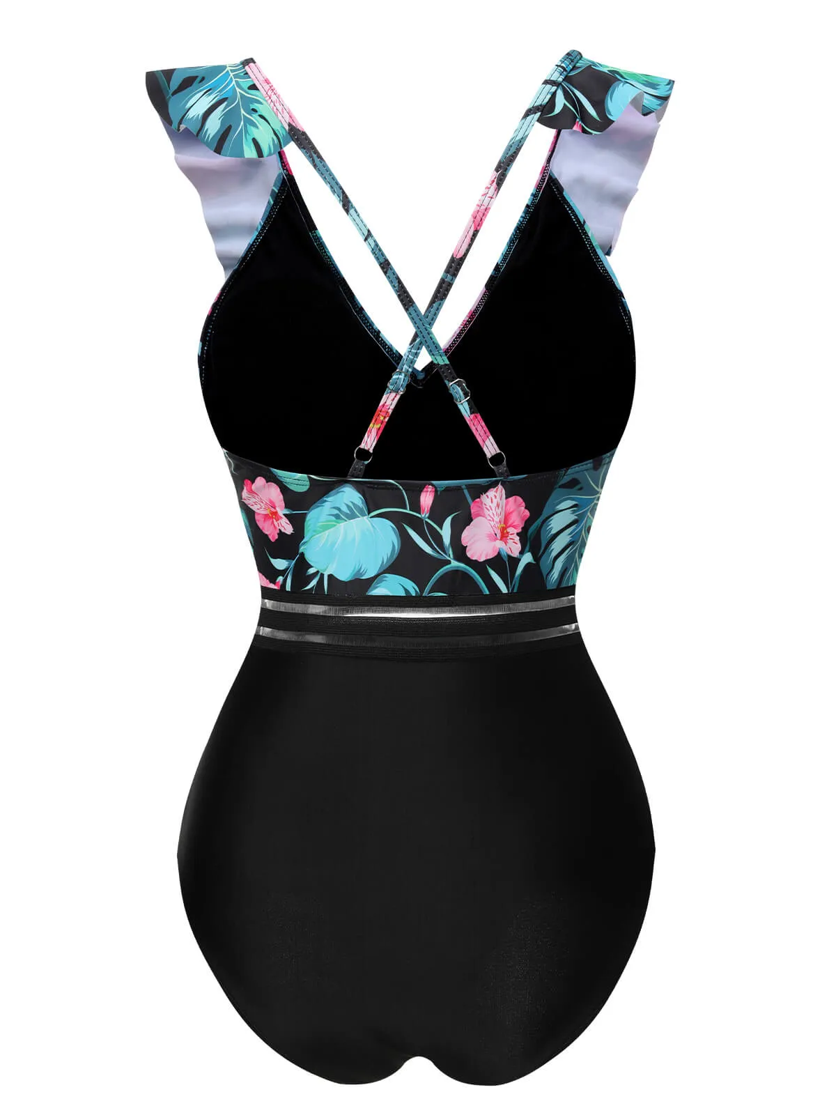 Multicolor 1950s Tropical Ruffle Swimsuit sold by Retro Stage product image thumbnail 3