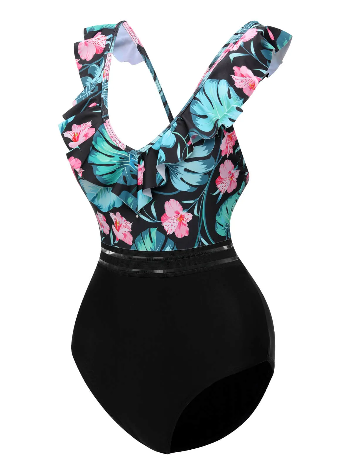 Multicolor 1950s Tropical Ruffle Swimsuit sold by Retro Stage product image thumbnail 2