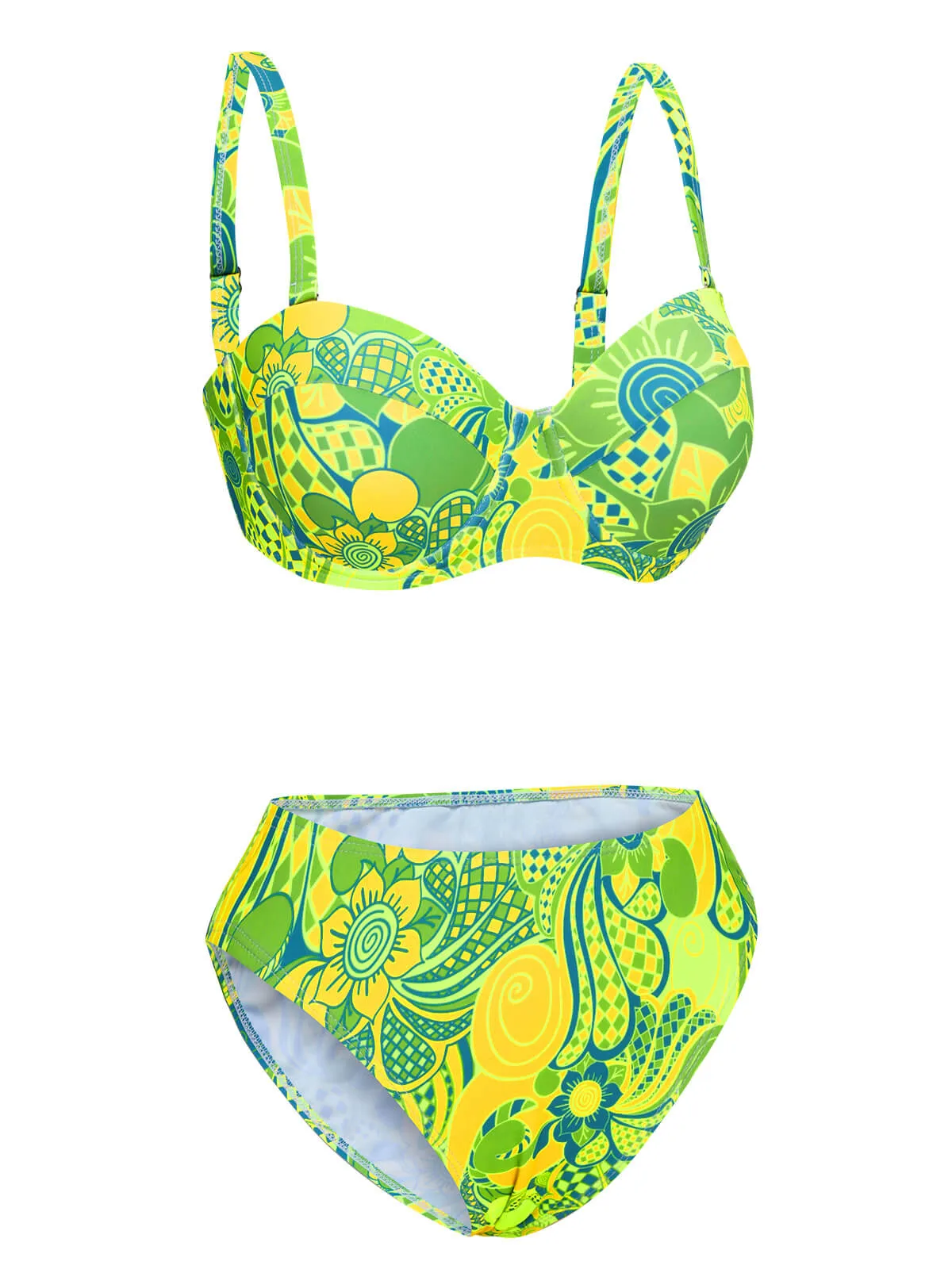 Fluorescent Green 1980s Floral Bikini Set sold by Retro Stage product image thumbnail 2