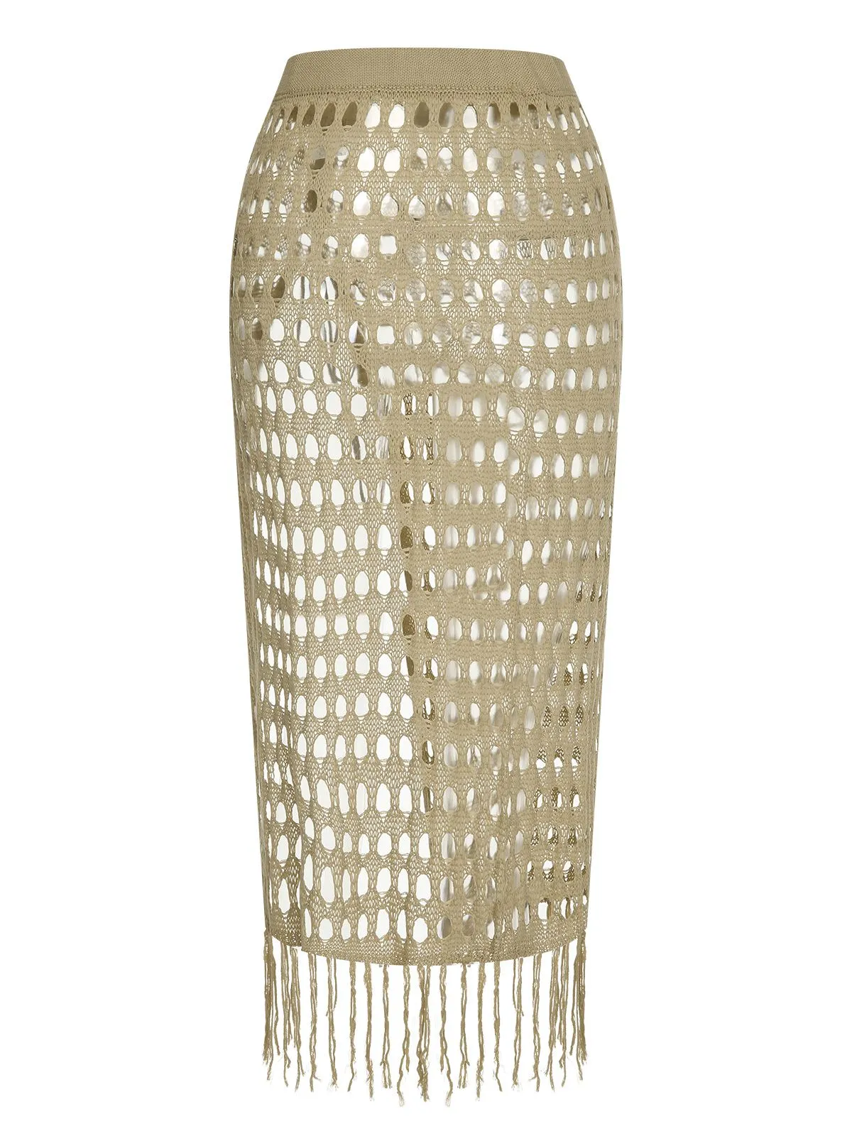 Khaki 1950s Knitted Tassel Hollow Cover-Up sold by Retro Stage product image thumbnail 4