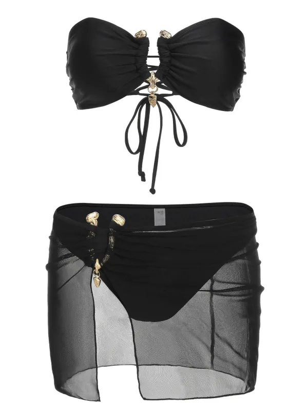 Black 1950s Solid Bikini Set With Skirt sold by Retro Stage