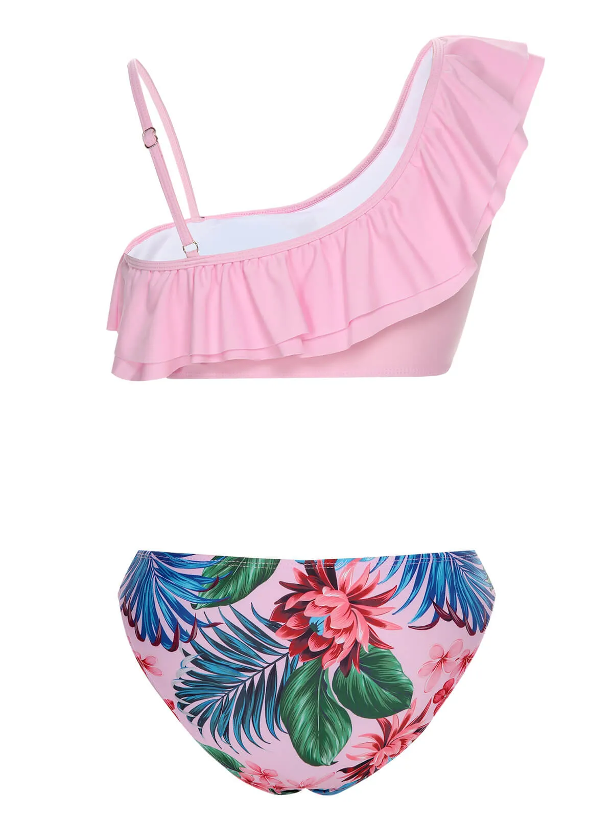 Pink 1960s Tropical Plants Ruffles Swimsuit sold by Retro Stage product image thumbnail 3