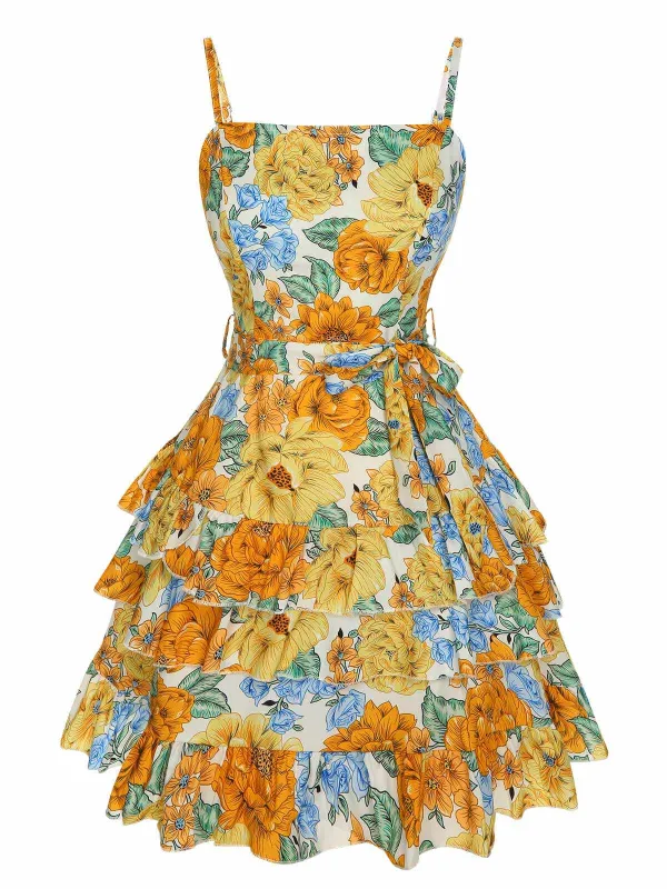 Multicolor 1980s Floral Layered Strap Dress sold by Retro Stage