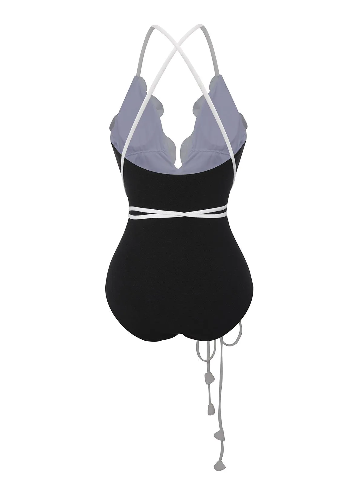 Black & White 1950s 3D Flowers Lace-Up Swimsuit sold by Retro Stage product image thumbnail 4