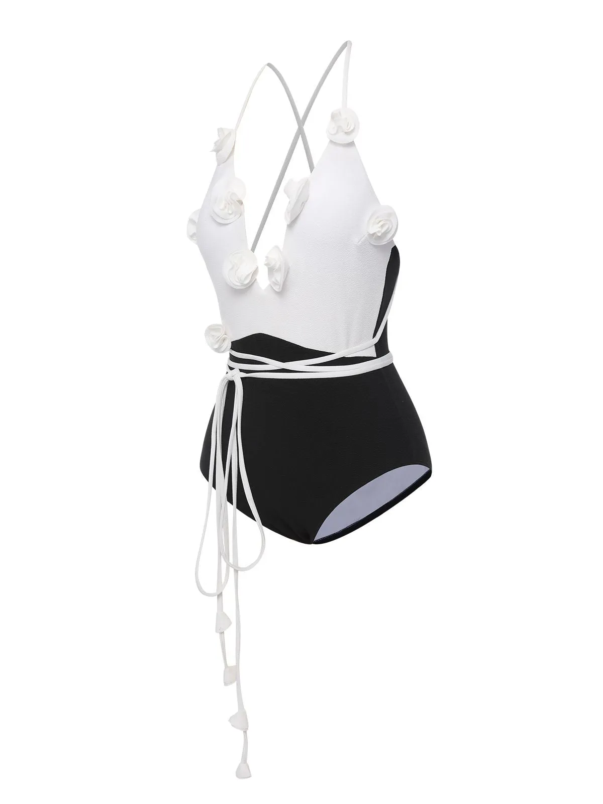 Black & White 1950s 3D Flowers Lace-Up Swimsuit sold by Retro Stage product image thumbnail 5