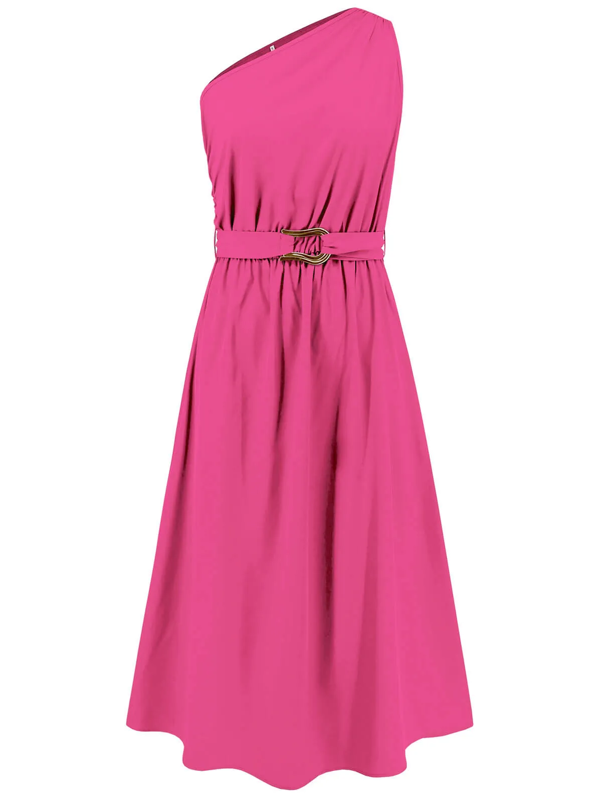 Dark Pink 1940s Solid One Shoulder Dress sold by Retro Stage