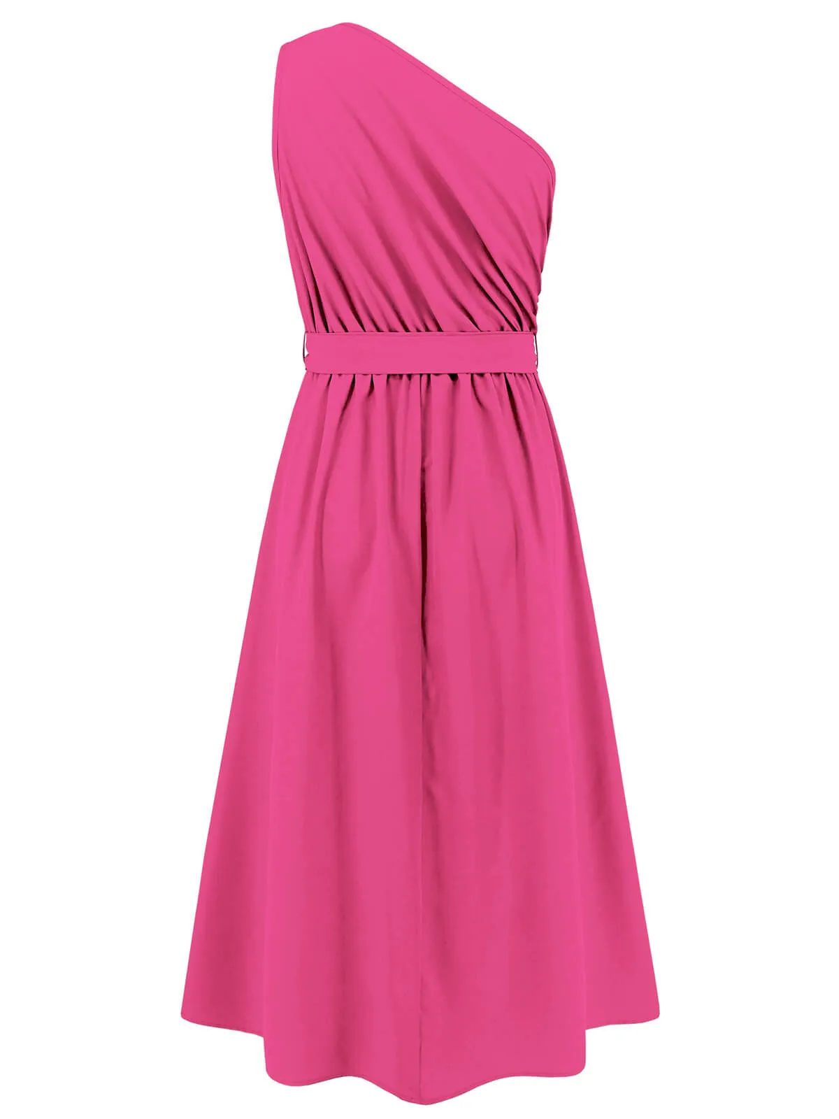 Dark Pink 1940s Solid One Shoulder Dress sold by Retro Stage product image thumbnail 2