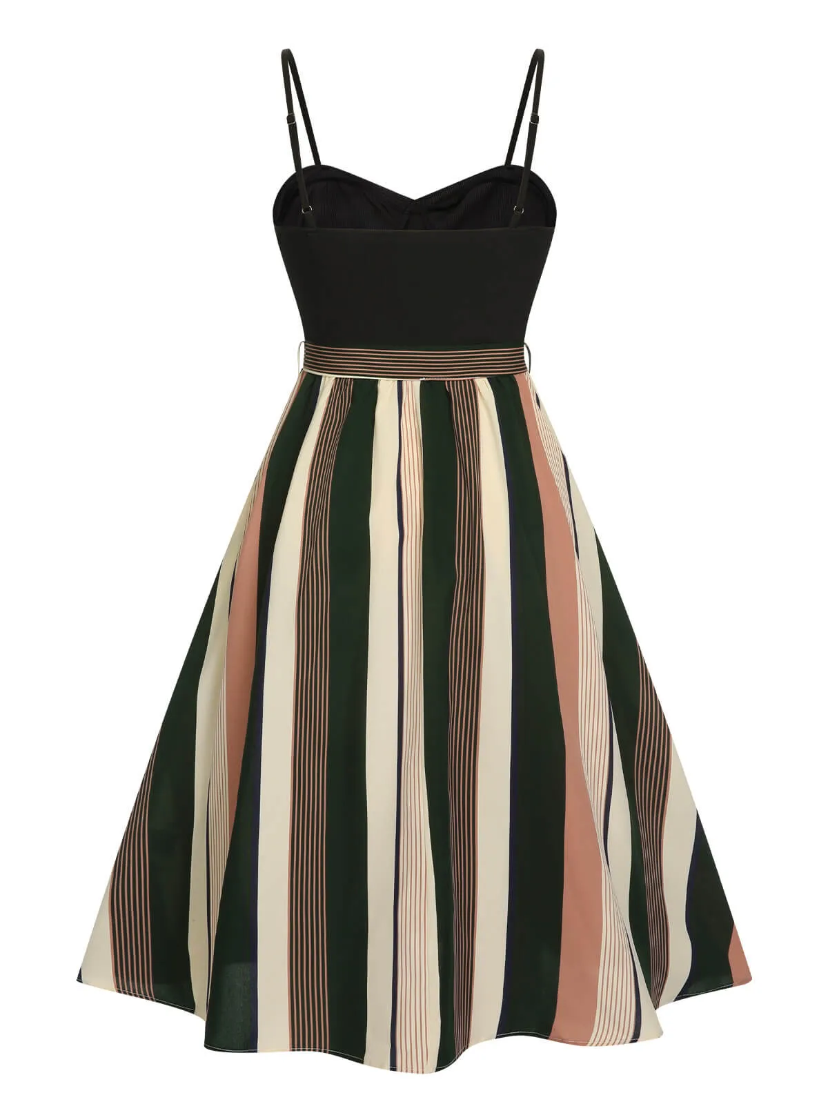 Black 1940s Waist Tie Stripe Straps Dress sold by Retro Stage product image thumbnail 3
