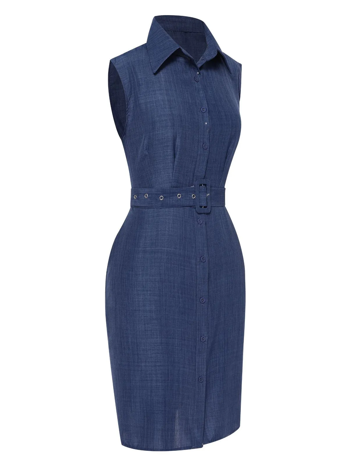 Blue 1960s Lapel Sleeveless Belted Dress sold by Retro Stage product image thumbnail 2