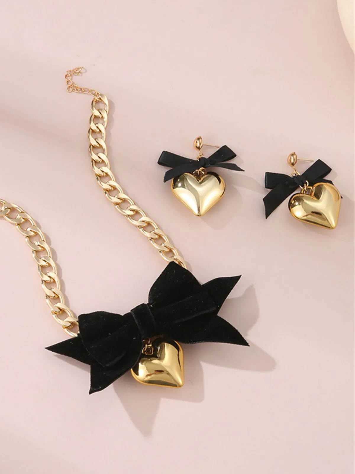 Bow Heart Necklace Earrings Set sold by Retro Stage product image thumbnail 2
