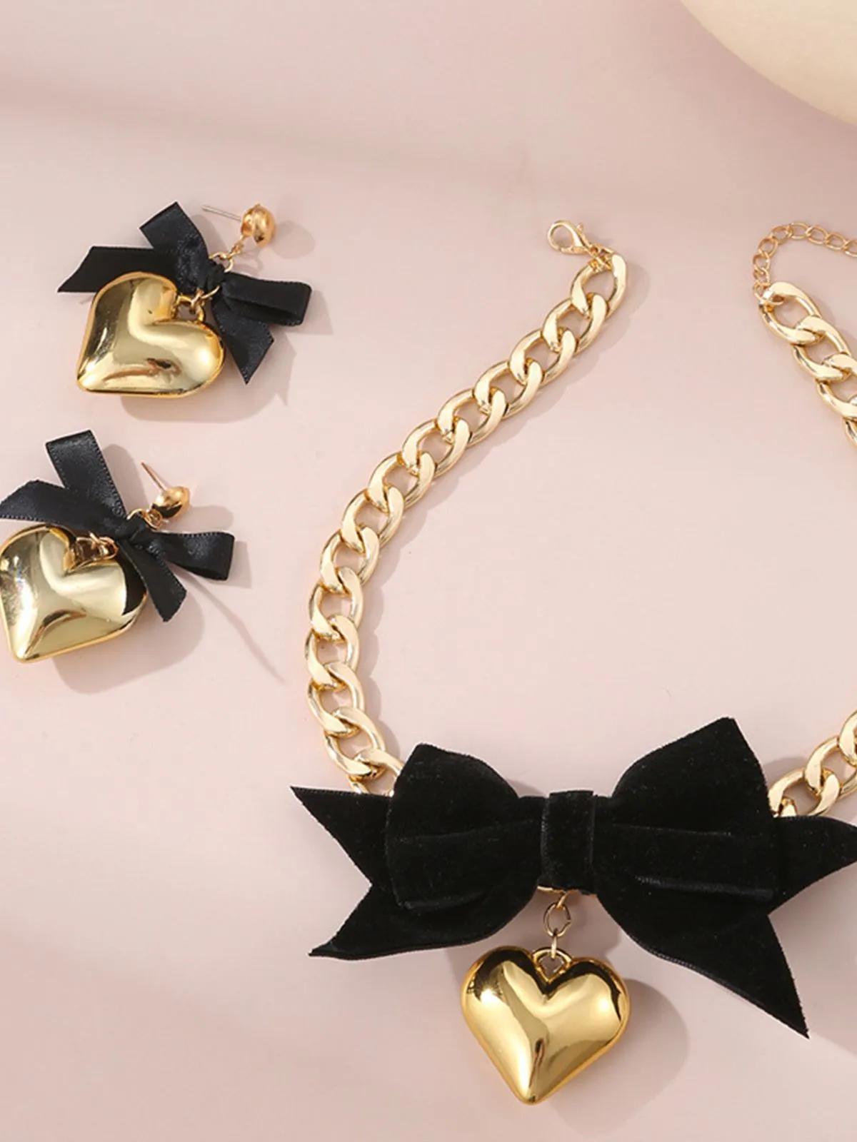 Bow Heart Necklace Earrings Set sold by Retro Stage product image thumbnail 3