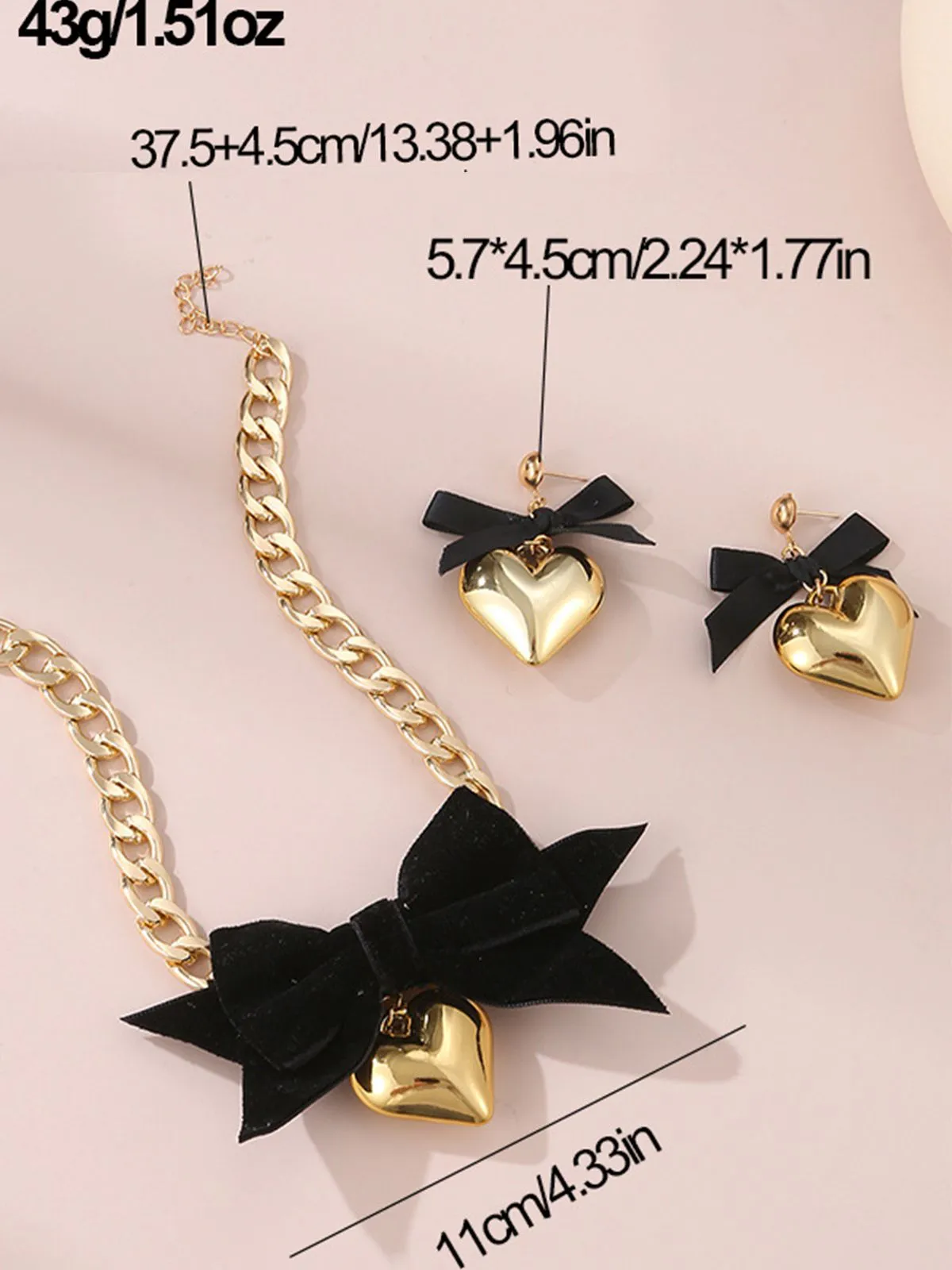 Bow Heart Necklace Earrings Set sold by Retro Stage product image thumbnail 5