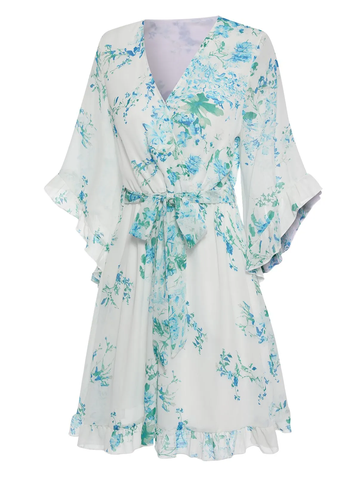 White 1960s Floral Chiffon V-Neck Dress sold by Retro Stage product image thumbnail 4