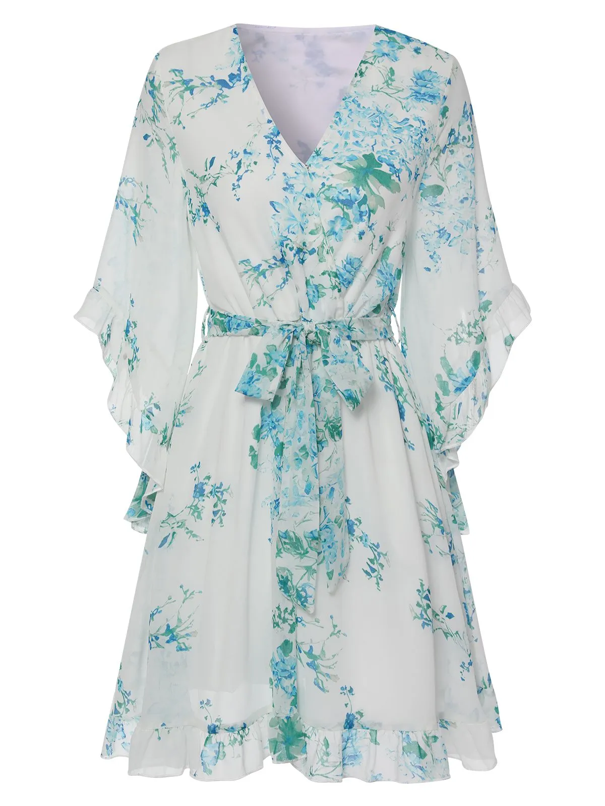 White 1960s Floral Chiffon V-Neck Dress sold by Retro Stage product image thumbnail 2