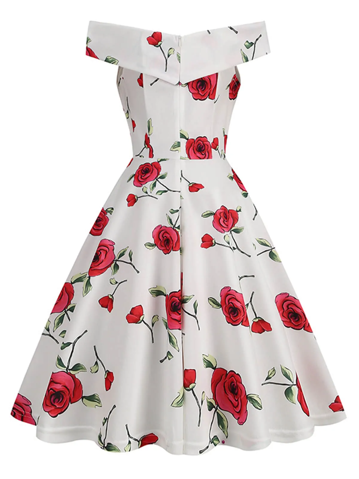 White 1950s Roses Off-Shoulder Dress sold by Retro Stage product image thumbnail 3