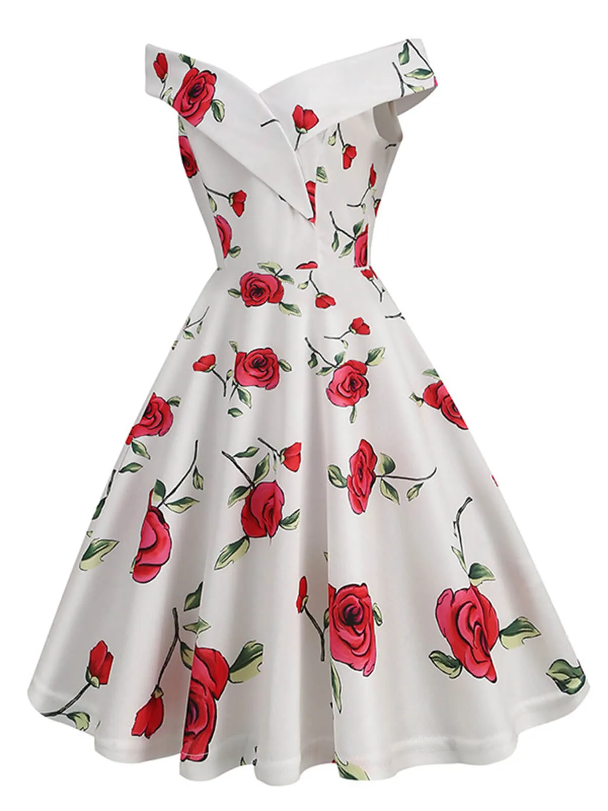 White 1950s Roses Off-Shoulder Dress sold by Retro Stage product image thumbnail 2