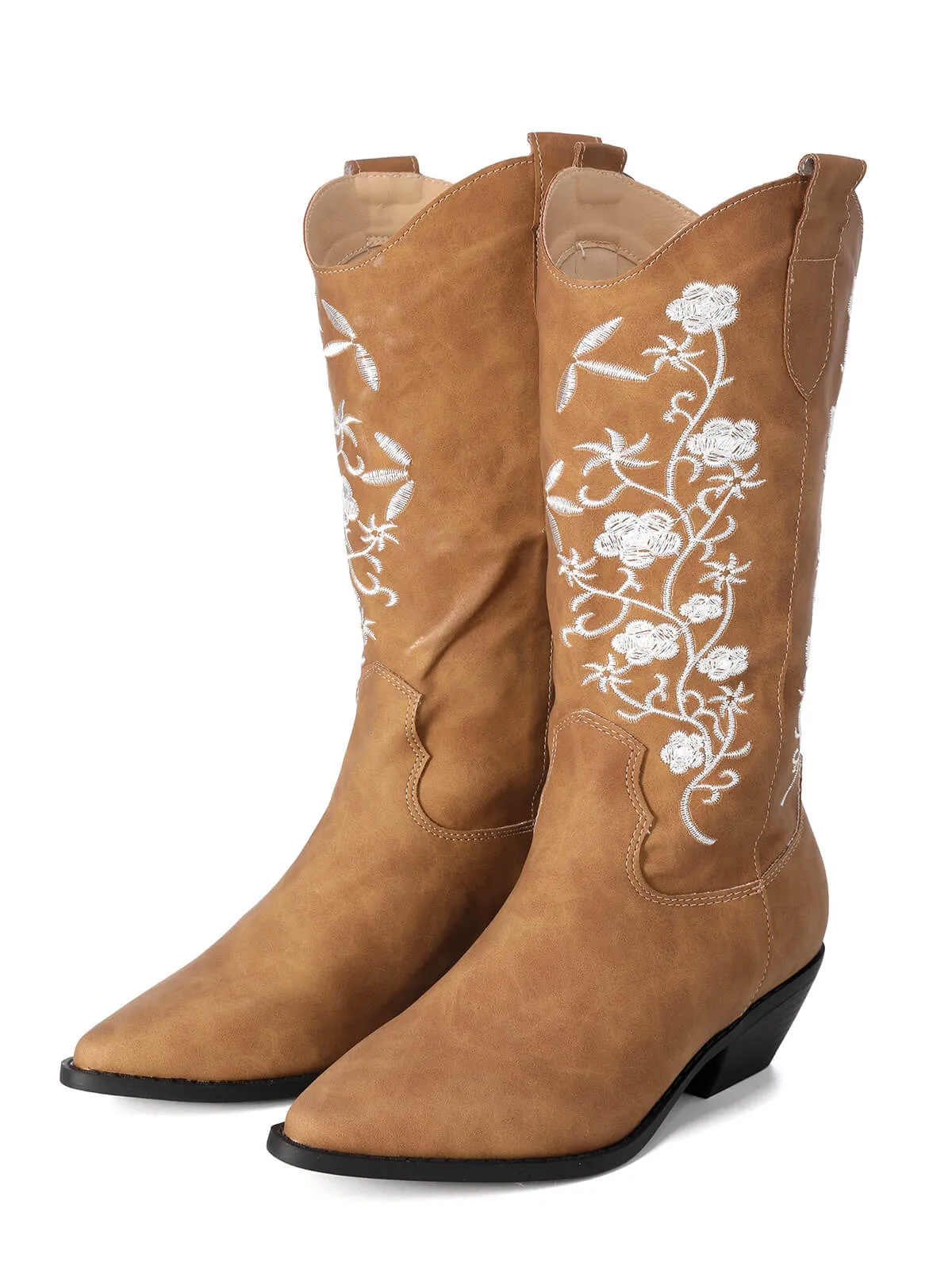 Retro Embroidered Flower Leather Cowboy Boots sold by Retro Stage product image thumbnail 3