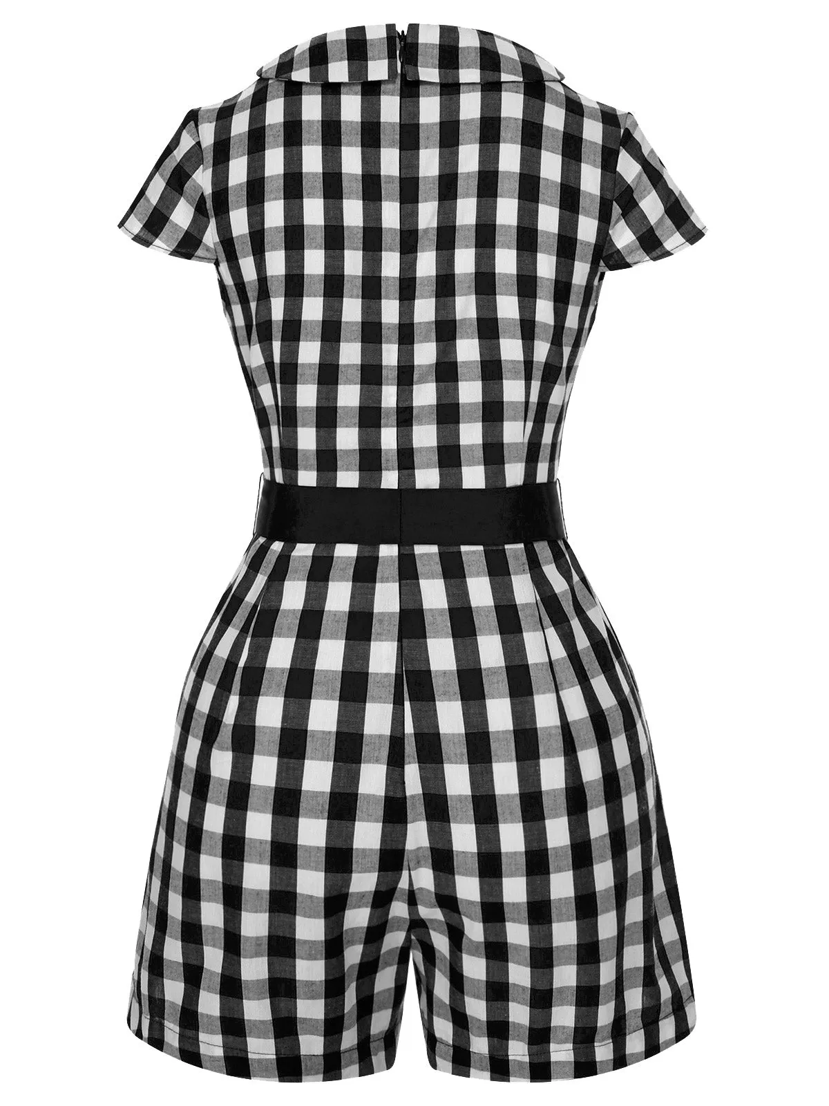 Black 1940s Lapel Plaids Belted Romper sold by Retro Stage product image thumbnail 3