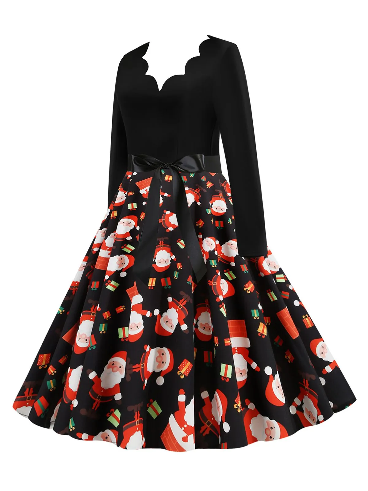 Black 1950s Christmas V-Neck Santa Claus Dress sold by Retro Stage product image thumbnail 2