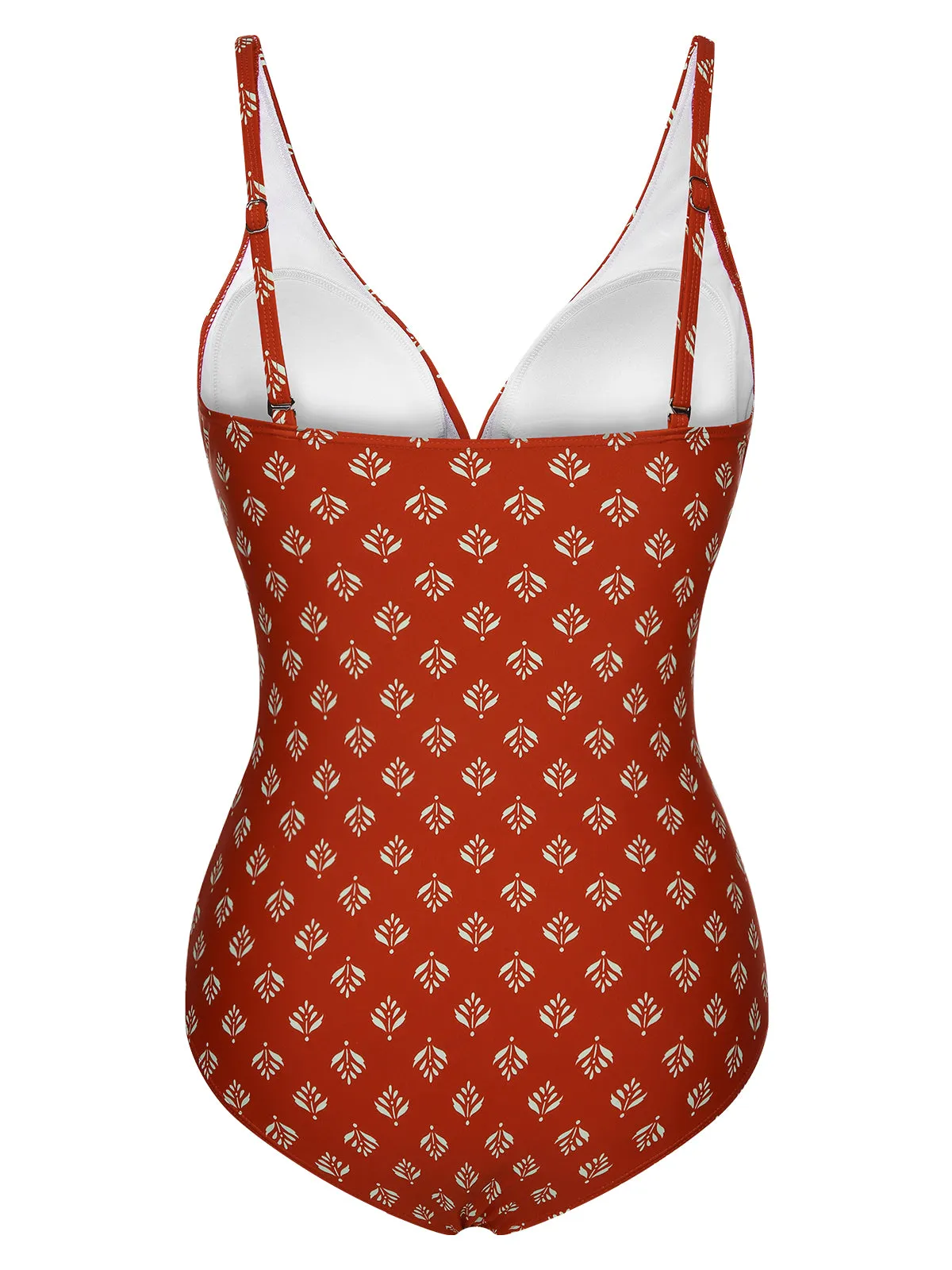 Fire Brick Red 1940s Leaves V-Neck Swimsuit sold by Retro Stage product image thumbnail 4