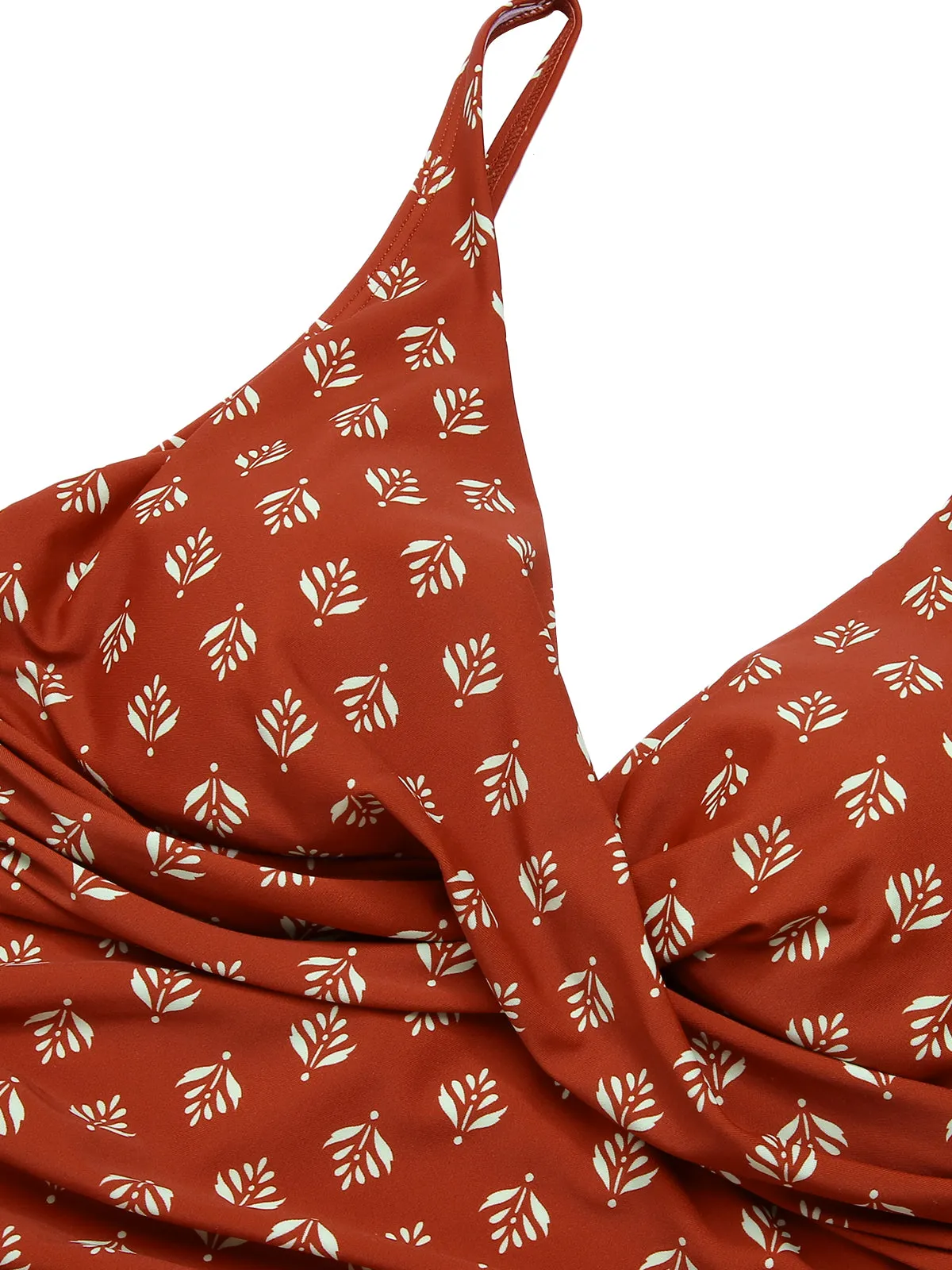 Fire Brick Red 1940s Leaves V-Neck Swimsuit sold by Retro Stage product image thumbnail 5