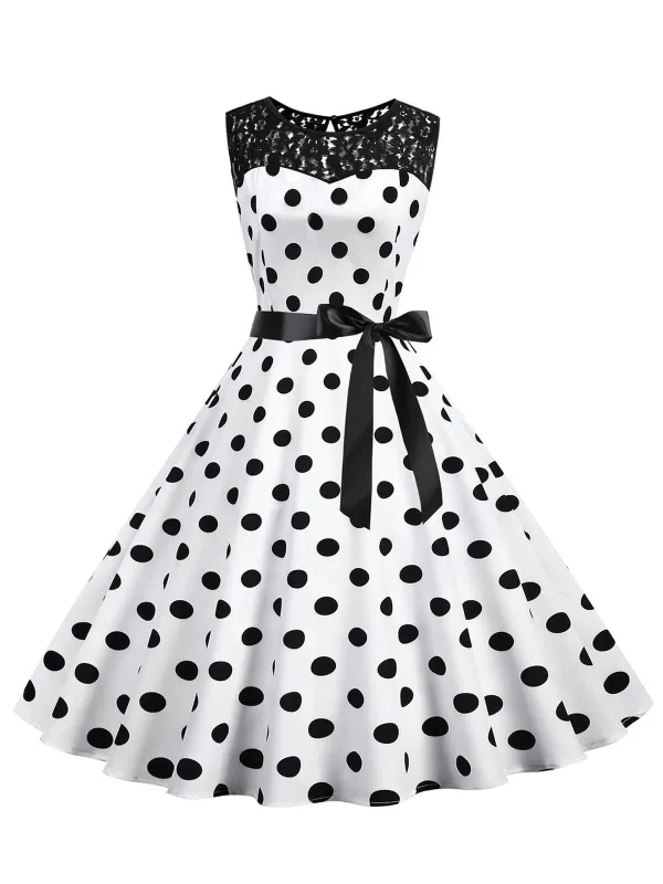 1950s Polka Dot Lace Patchwork Dress sold by Retro Stage
