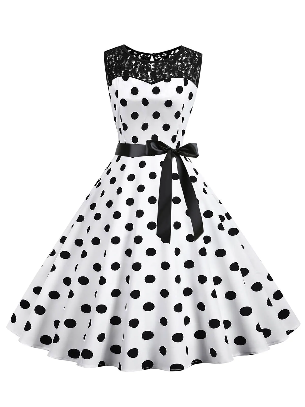 1950s Polka Dot Lace Patchwork Dress sold by Retro Stage