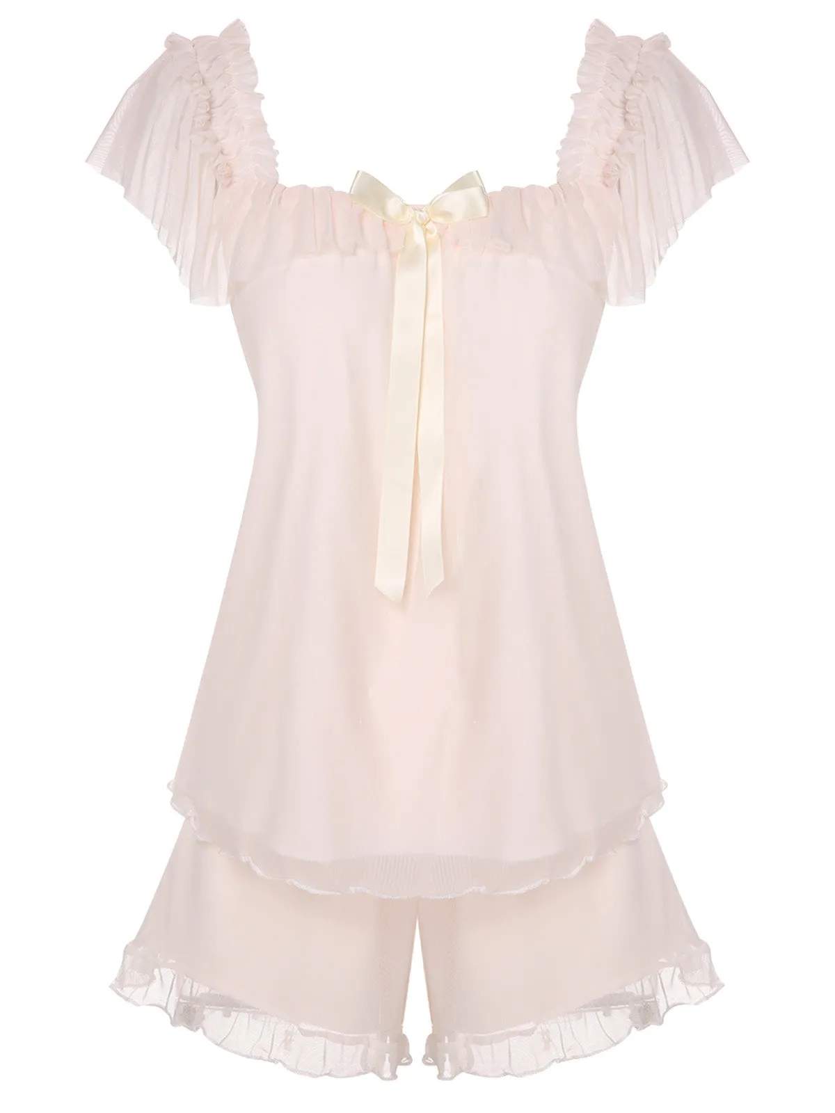 Pink 1950s Square Collar Ribbon Pajamas sold by Retro Stage product image thumbnail 4