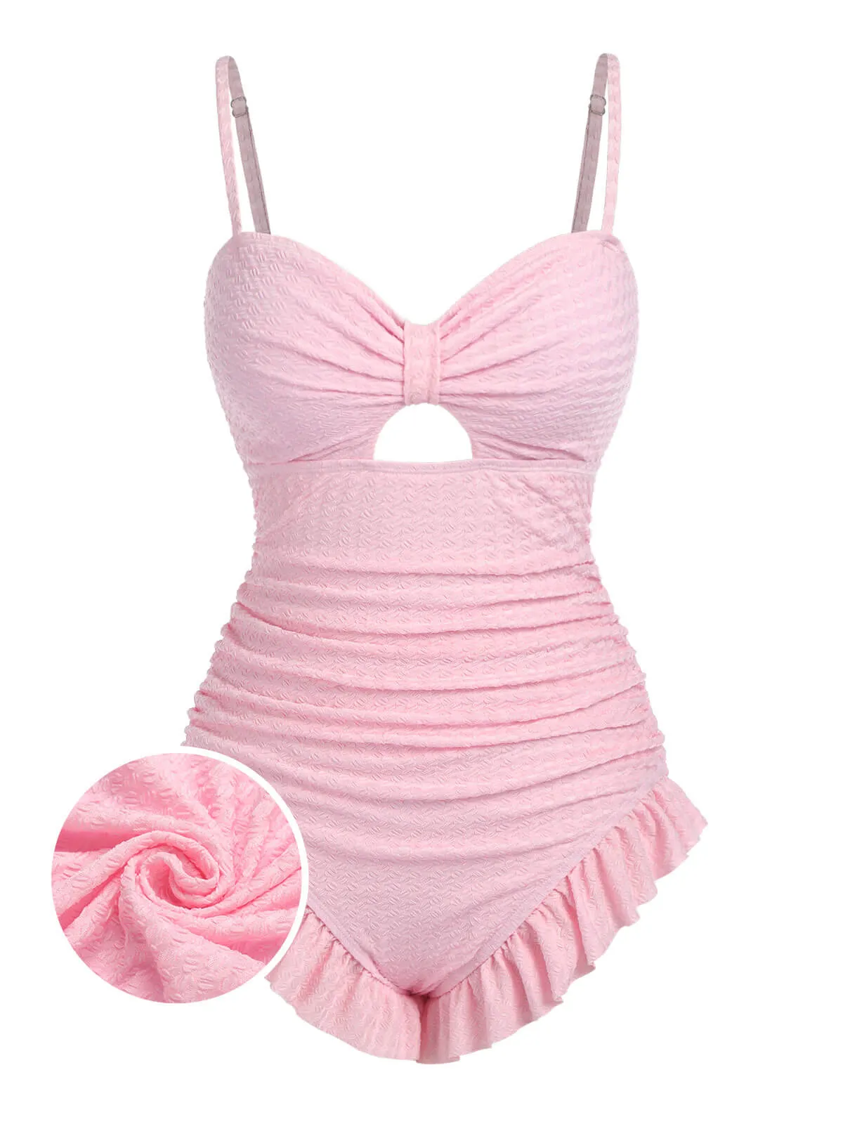 Pale Pink 1950s Solid Ruched Swimsuit sold by Retro Stage product image thumbnail 3